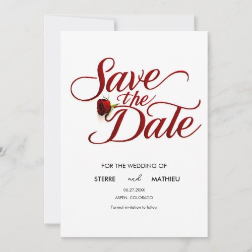 Botanical Red Rose Wedding Save The Date