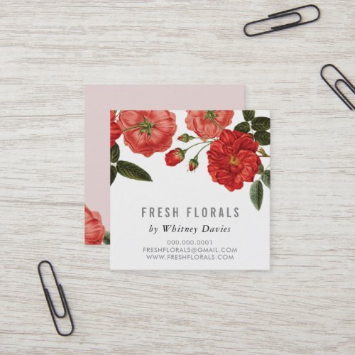 BOTANICAL RED ROSES flower stylish vintage floral Square Business Card