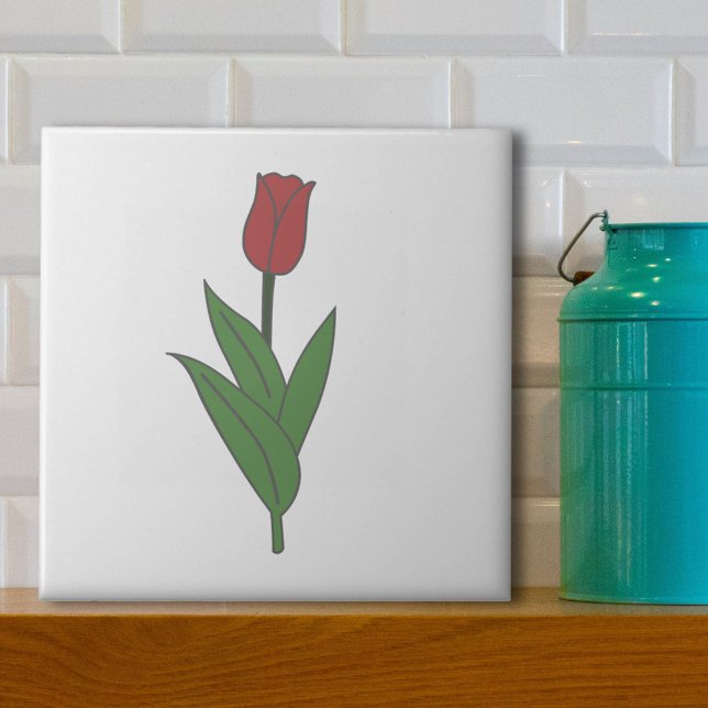 Botanical Red Tulip Pastel Flower  Ceramic Tile (Tulip White Ceramic Tile)