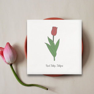 Botanical Red Tulip Pastel Flower Napkins