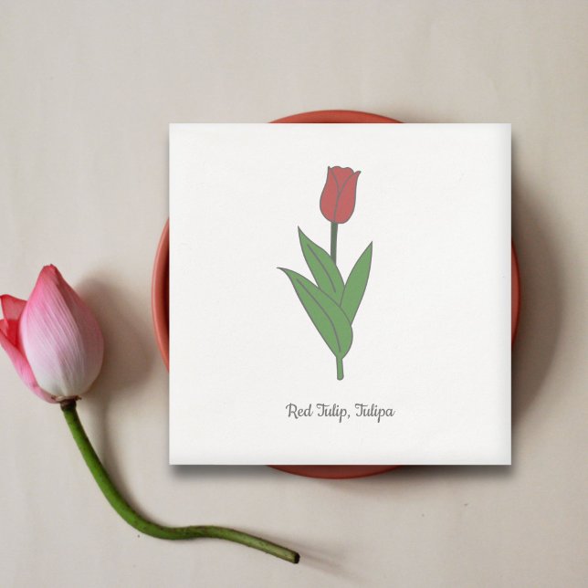 Botanical Red Tulip Pastel Flower  Napkins (Botanical Red Tulip Napkins)