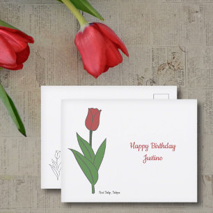 Botanical Red Tulip Pastel Flower Postcard