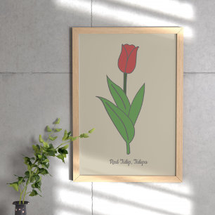 Botanical Red Tulip Pastel Flower Poster