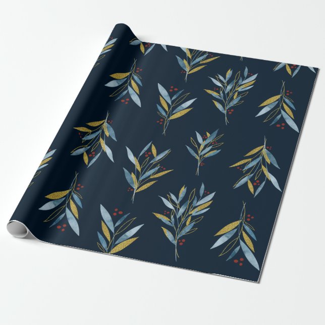 Botanical Repeat Pattern from Twigs with Gold Wrapping Paper (Unrolled)