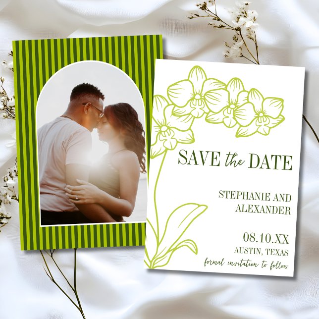 Botanical Retro Bold Chartreuse Photo Wedding Save The Date (Creator Uploaded)