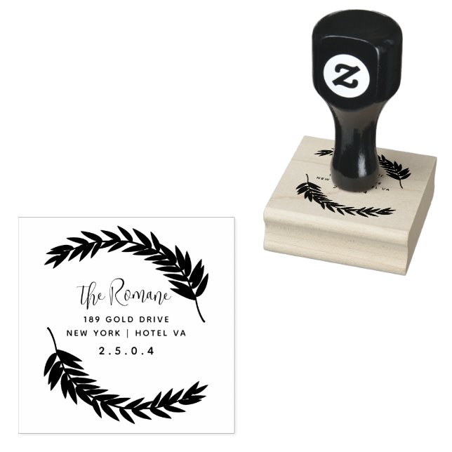 Botanical Return Address Custom Script Family Name Rubber Stamp (Stamped)