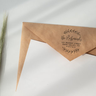 Botanical Return Address Custom Script Family Name Self-inking Stamp