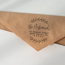 Botanical Return Address Custom Script Family Name Self-inking Stamp