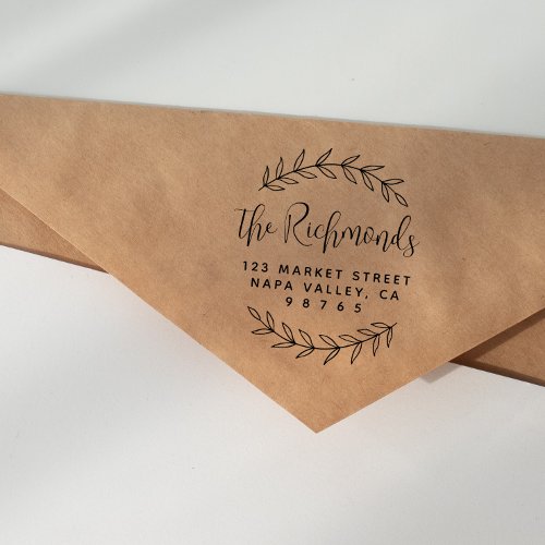 Botanical Return Address Custom Script Family Name Self_inking Stamp
