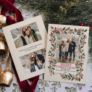 Botanical Ribbon Frame Christmas Photo Card