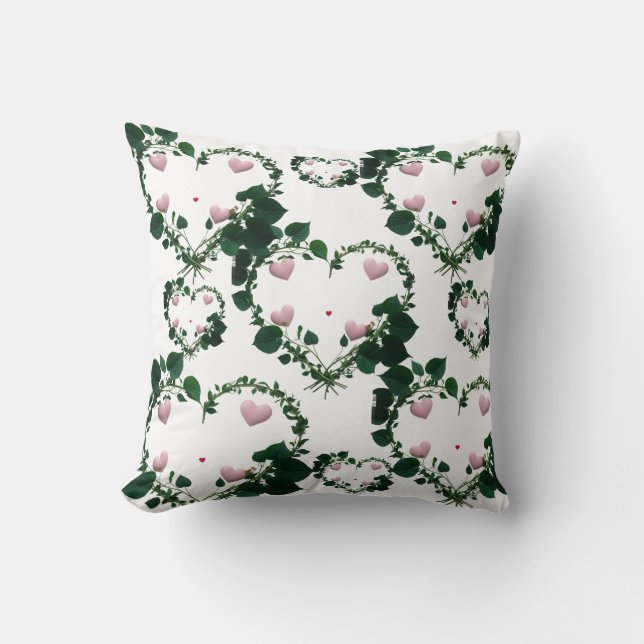 Botanical Romantic Wreath Hearts Throw Pillow (Front)