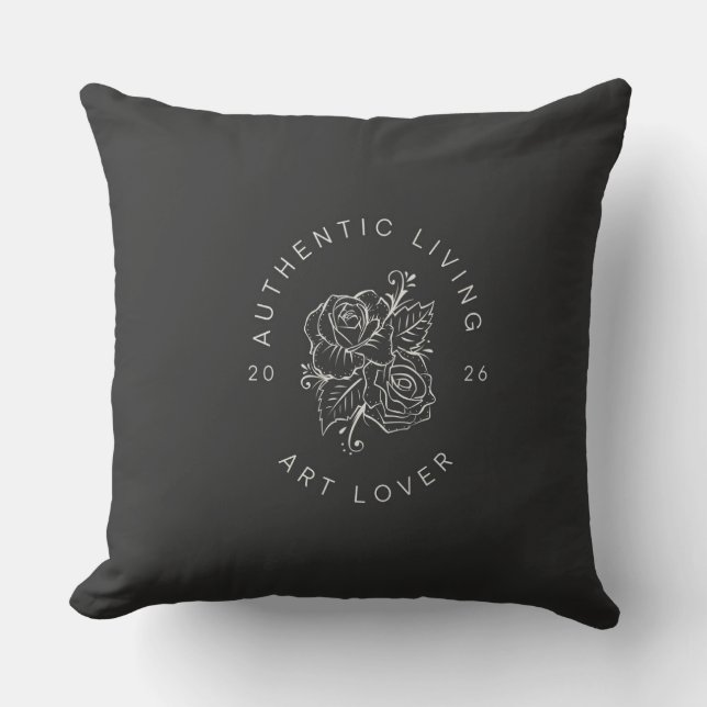 Botanical Rose Circle Logo Throw Pillow (Front)