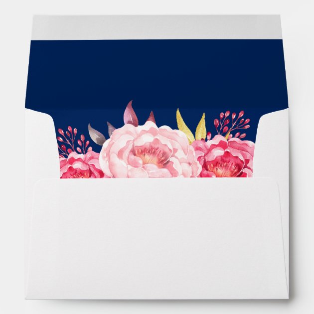 Botanical Rose Floral Navy Blue 5x7 Wedding Envelope