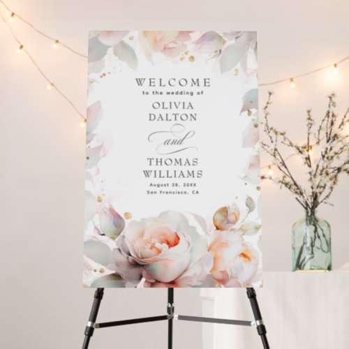 Botanical Rose Flowers Elegant Wedding Welcome Foam Board