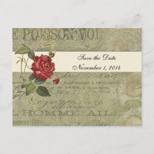 Botanical Rose French Vintage Paper Save the Date Announcement Postcard