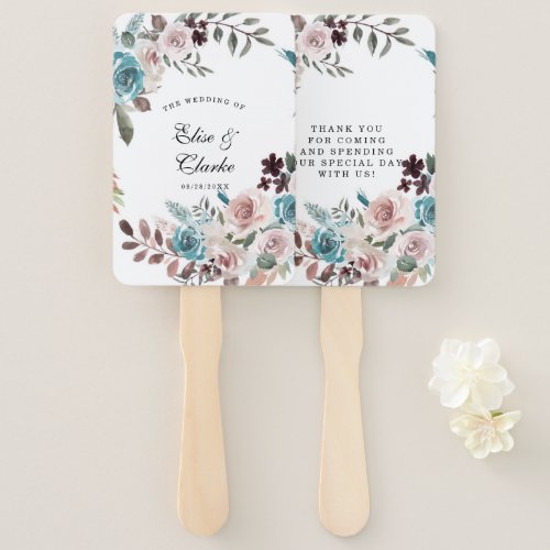 Botanical Rose Gold and Teal Peony Wedding  Hand Fan