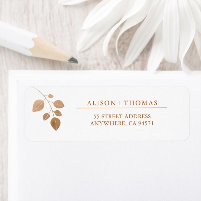 Botanical Rose Gold Branch Wedding Return Address  Label (Insitu)