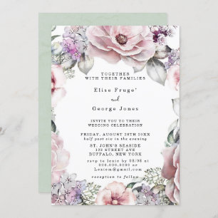 Botanical Rose Gold Floral and Eucalyptus Wedding Invitation