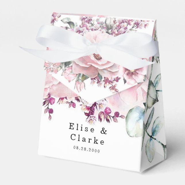 Botanical Rose Gold Floral Eucalyptus Wedding Favor Boxes (Front Side)