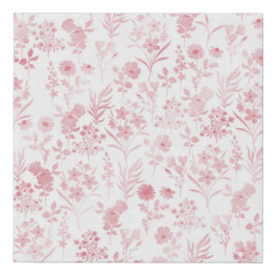 Botanical Rose Gold Flowers White Pattern Faux Canvas Print