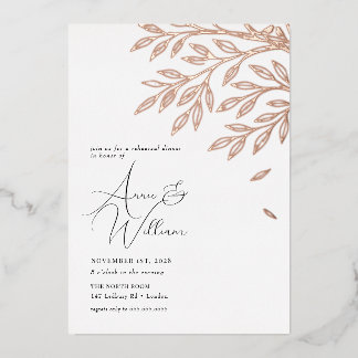 Botanical Rose Gold Leaf Rehearsal Dinner Foil Invitation