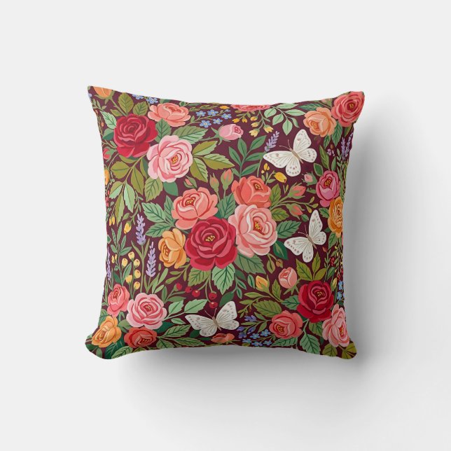 Botanical Rose Throw Pillow (Front)