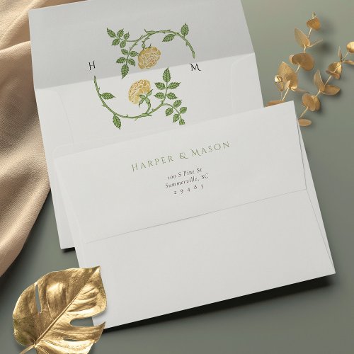 Botanical Rose Vine Wedding Envelope Set