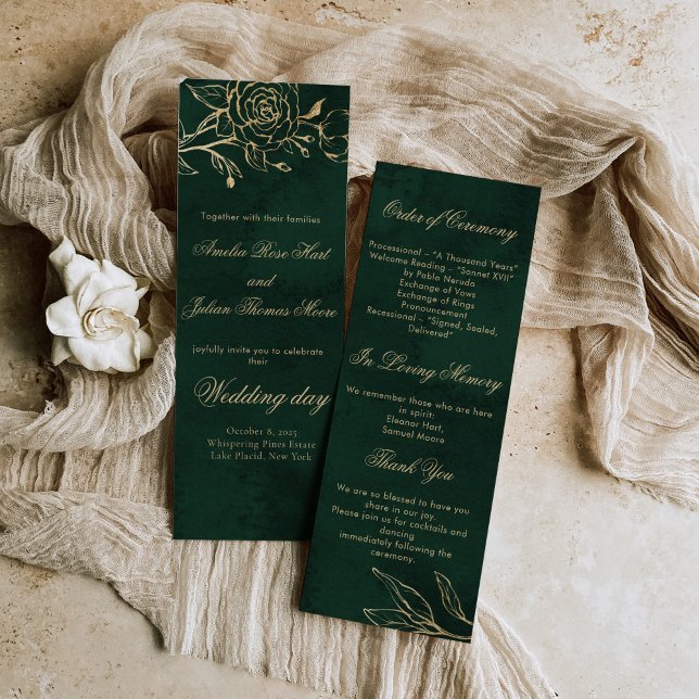 Botanical roses Green and gold Wedding Prorgam (Creator Uploaded)