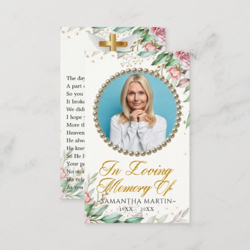 Botanical Rosy Blush Photo Funeral Prayer Card