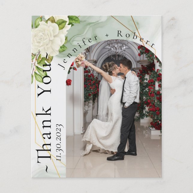 Botanical Rosy Photo Budget Wedding Thank you card Flyer (Front)