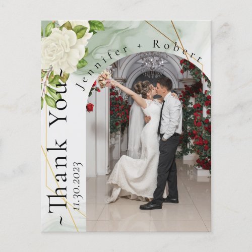 Botanical Rosy Photo Budget Wedding Thank you card Flyer