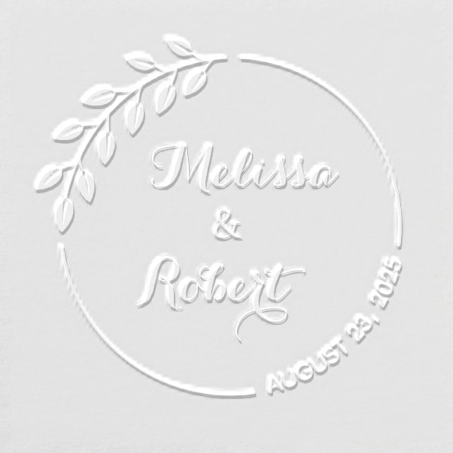 Botanical Round Wreath Wedding Save the Date Embosser (Design)