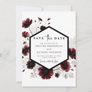 Botanical Rustic Burgundy Wedding Save The Date