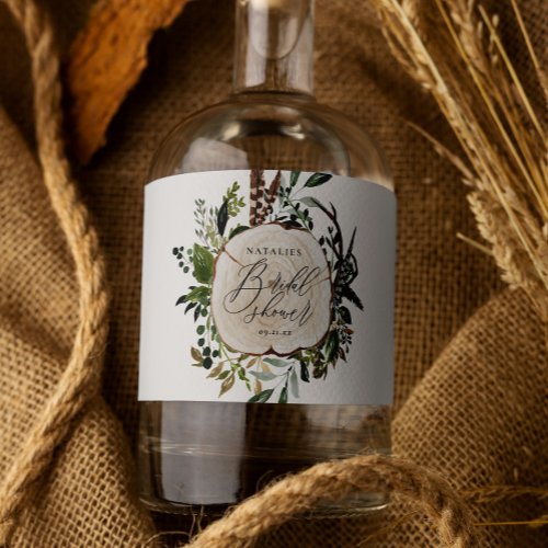 Botanical rustic farmhouse barn bridal shower liquor bottle label