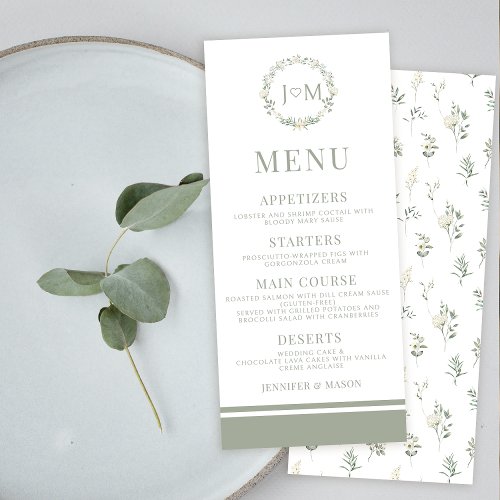 Botanical rustic floral wedding menu cards