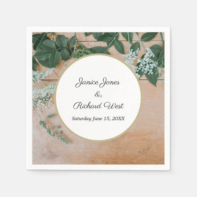 Botanical Rustic Gold Frame Custom Wedding Napkins (Front)