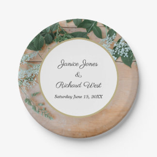 Botanical Rustic Gold Frame Custom Wedding Paper Plates