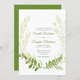 Botanical Rustic Greenery Laurel Wreath Wedding Invitation