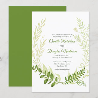 Botanical Rustic Greenery Laurel Wreath Wedding |  Invitation