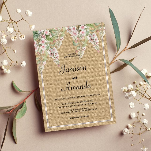 Botanical rustic ivory pink mint floral Wedding Invitation (Botanical rustic ivory pink mint floral Wedding )