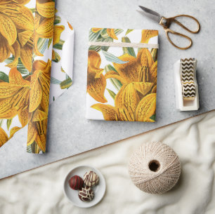 Botanical rustic orange green lily trendy floral wrapping paper