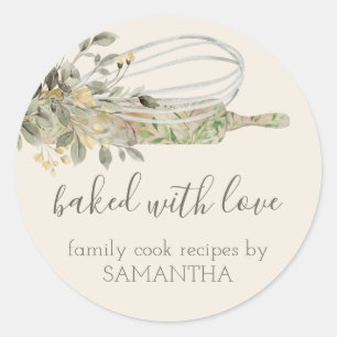 Botanical Rustic Rolling pin whisk Chef Bakery Classic Round Sticker