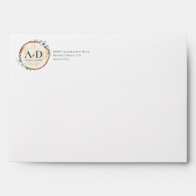 Botanical Rustic wood tree Monogram return address Envelope (Front)