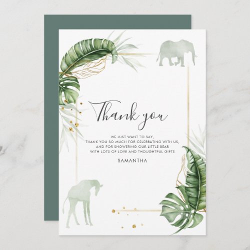 Botanical Safari Animals Baby Shower Thank You Card