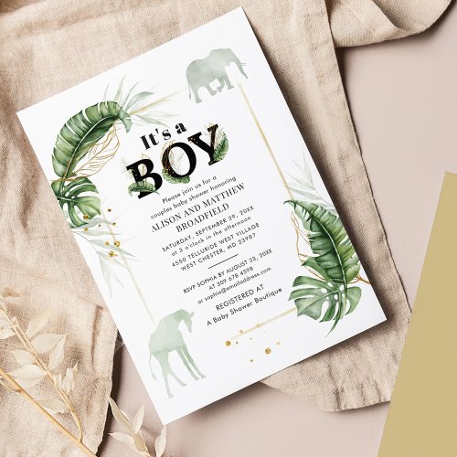 Botanical Safari Animals Boy Baby Shower Invitation