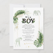 Botanical Safari Elephant Giraffe Boys Baby Shower Invitation (Front)