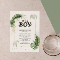 Botanical Safari Elephant Giraffe Boys Baby Shower Invitation