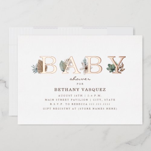 Botanical Safari Palm Leaf Baby Shower Foil Invitation