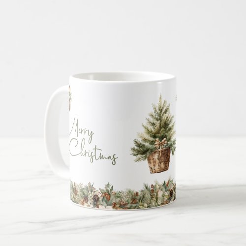 Botanical sage  beige greenery and Christmas tree Coffee Mug