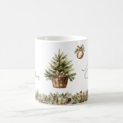 Botanical sage  beige greenery and Christmas tree Coffee Mug
